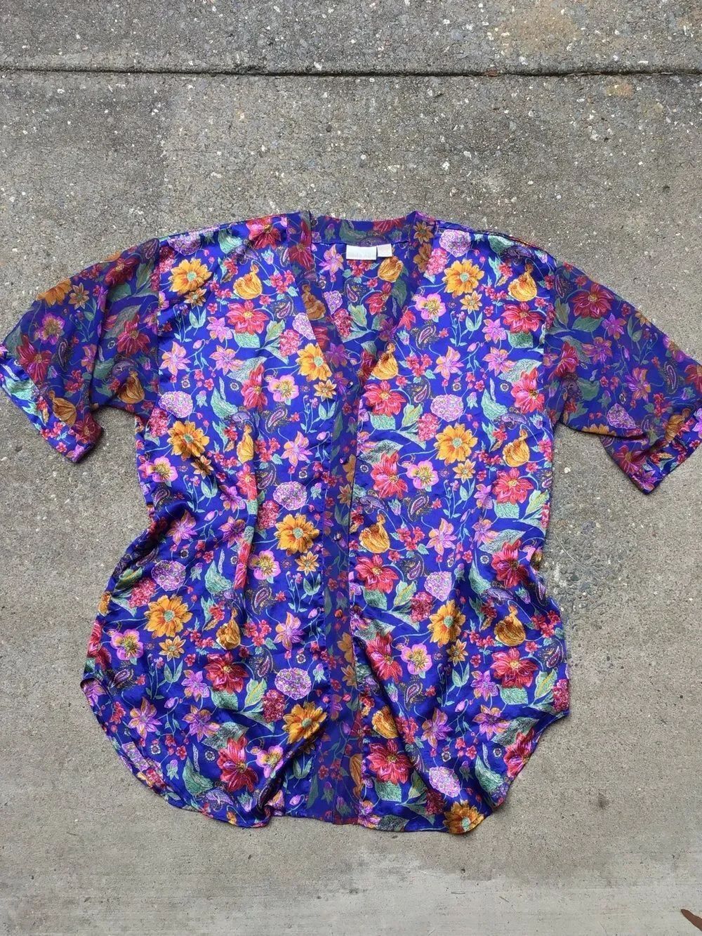 Vintage Solange Vibrant Floral Caftan/ Kimono Top